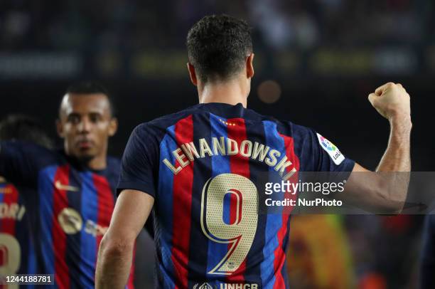 Robert Lewandowski goal celebration during the match between FC Barcelona and Athletic Club, corresponding to the week 11 of the Liga Santander,...