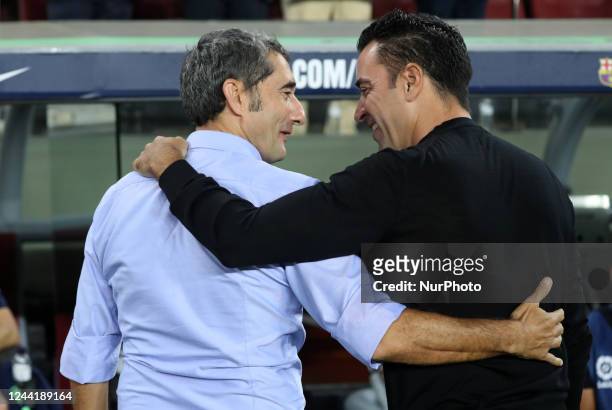 Ernesto Valverde and Xavi Heranandez during the match between FC Barcelona and Athletic Club, corresponding to the week 11 of the Liga Santander,...