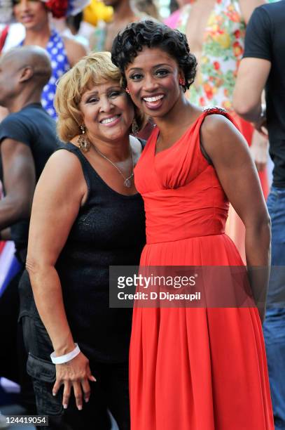 Darlene Love and Montego Glover attend the Broadway Unites: 9/11 Day of Service and Remembrance ceremony at Times Square on September 9, 2011 in New...
