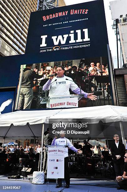 Daniel Rodriguez performs at the Broadway Unites: 9/11 Day of Service and Remembrance ceremony at Times Square on September 9, 2011 in New York City.