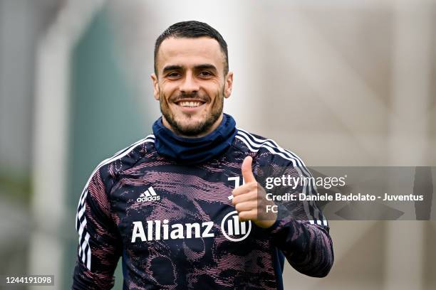 Filip Kostic of Juventus during a training session at JTC on October 24, 2022 in Turin, Italy.