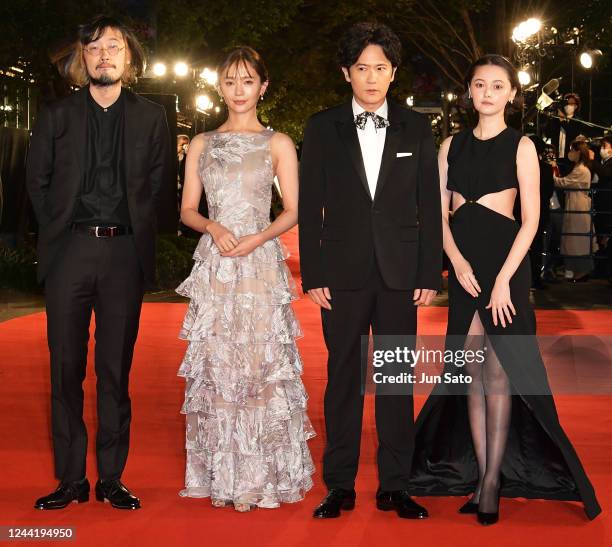 Actors Tina Tamashiro, Goro Inagaki, Yuri Nakamura and director Rikiya Imaizumi arrive at the 2022 Tokyo International Film Festival at the Hibiya...