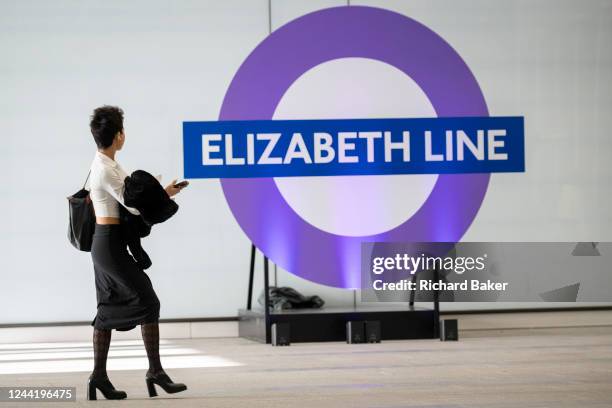 On the day that the Elizabeth's Line newest station opens to the public, a passenger use the system for the first time, on 24th October 2022, in...