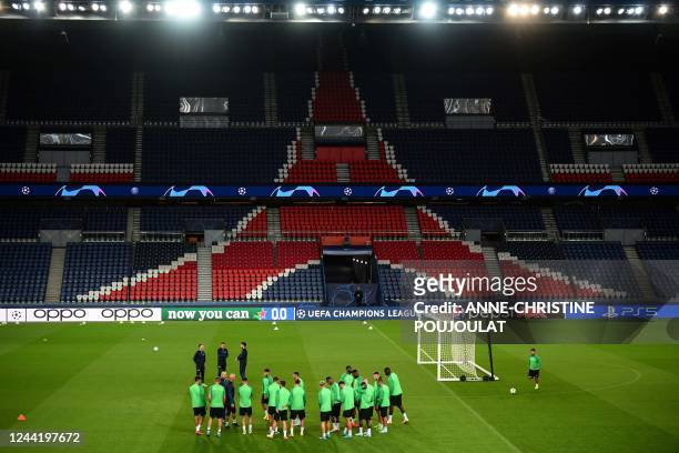 Maccabi Haifa's players attend a training session at the Parc des Princes stadium on October 24 on the eve of their UEFA Champions League first round...