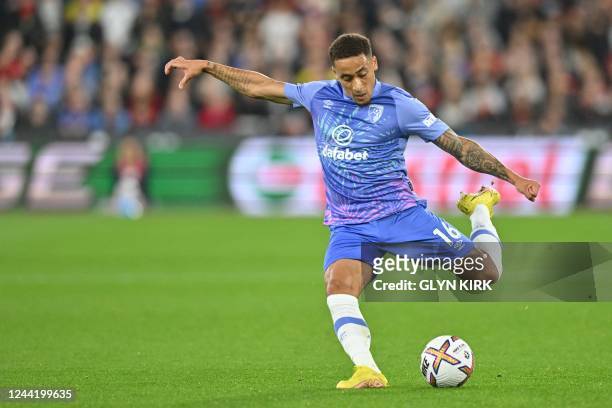 Bournemouth's English midfielder Marcus Tavernier controls the ball during the English Premier League football match between West Ham United and...