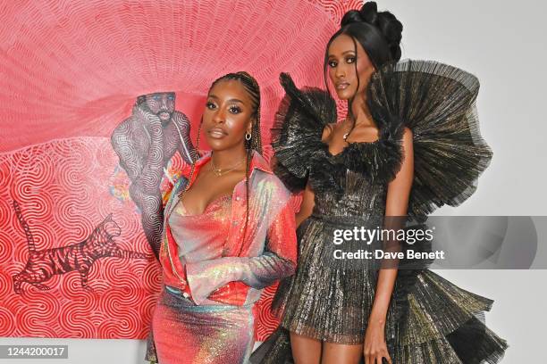 Jackie Aina and Chanel Ayan attend the launch of Naomi Campbell's new initiative EMERGE with art and fashion exhibitions during Qatar Creates 2022 at...