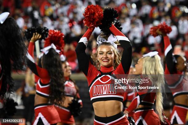 Louisville cheerleader during a college football game between the Pittsburgh Panthers and Louisville Cardinals on October 22, 2022 at Cardinal...