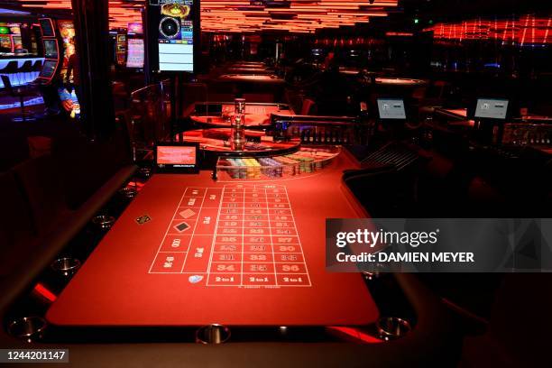 This photograph taken on October 24 shows a roulette in the casino of the Ocean liner MSC World Europa, equipped with a liquified natural gas...
