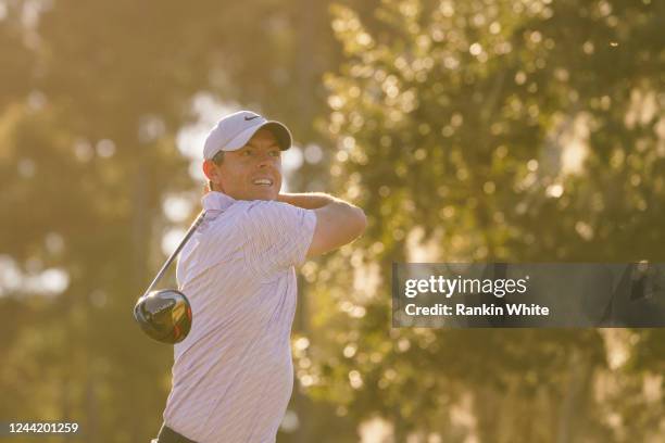 Rory McIlroy plays his shot from the 17th tee during the final round of THE CJ CUP in South Carolina at Congaree Golf Club on October 23 in...