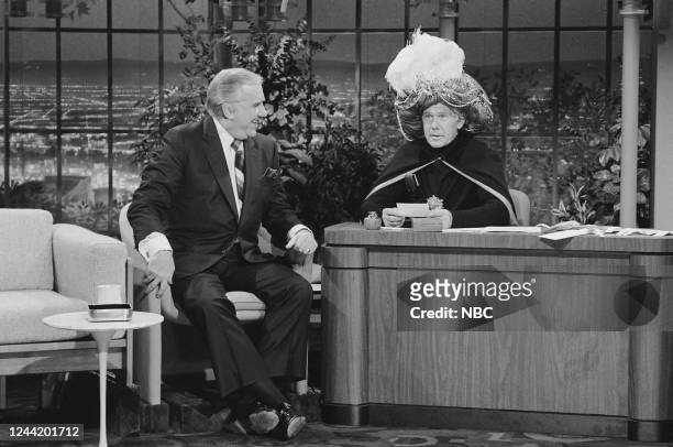 Pictured: Announcer Ed McMahon and host Johnny Carson on October 15, 1981 --