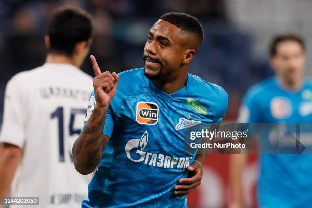 Malcom of Zenit St. Petersburg celebrates his goal during the Russian Premier League match between FC Zenit Saint Petersburg and PFC Sochi on October...