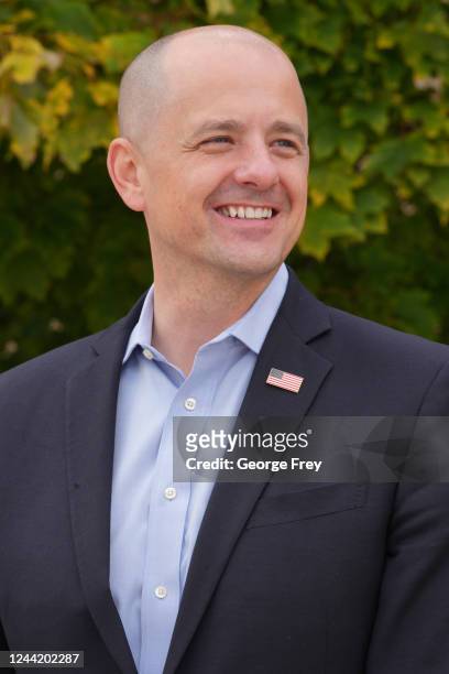 Independent nominee for the U.S. Senate race in Utah, Evan McMullin poses for pictures after he answered questions from the editorial page board with...