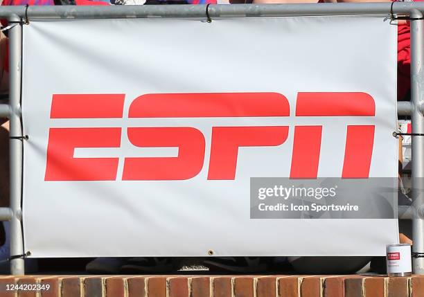 Banner with logo prior to a college football game between the BYU Cougars and the Liberty Flames on October 22 at Williams Stadium in Lynchburg, VA.