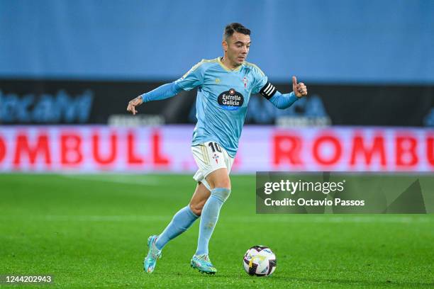 Iago Aspas of RC Celta in action during the LaLiga Santander match between RC Celta and Getafe CF at Estadio Balaidos on October 24, 2022 in Vigo,...