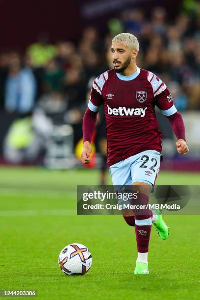Said Benrahma of West Ham United in action during the Premier League match between West Ham United and AFC Bournemouth at London Stadium on October...