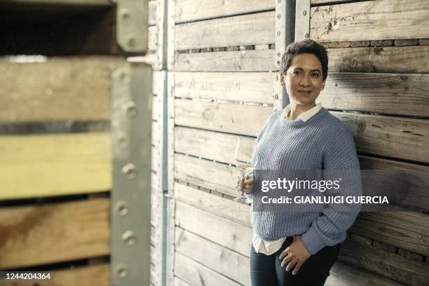 WIne Producer and winery owner Carmen Stevens poses for her portrait at her Winery on September 20, 2022 in Stellenbosch, South Africa. - Black south...