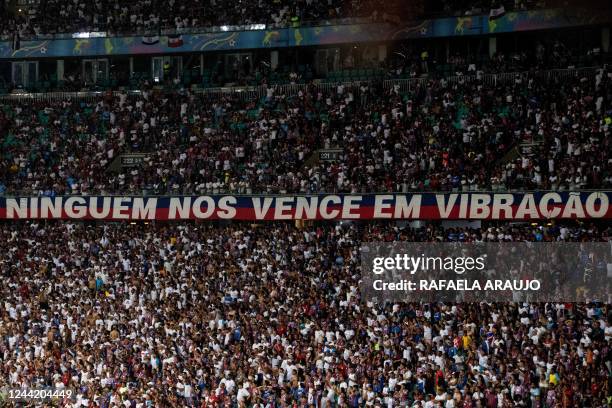 Supporters of Bahia cheer for their team during the Brazil's Second Division Football Championship match between Bahia and Operario at the Arena...