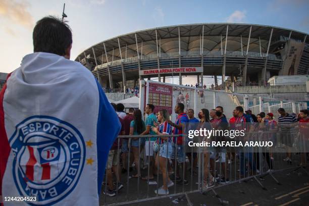 Supporters of Bahia are seen outside the Arena Fonte Nova stadium before the Brazil's Second Division Football Championship match between Bahia and...