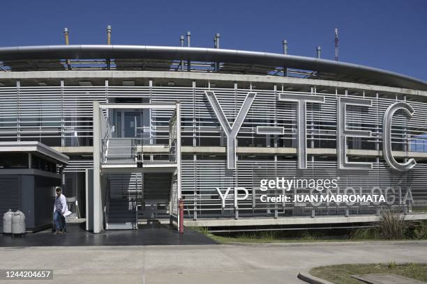 Facade of the Y-TEC headquarters in Berisso, Buenos Aires province, taken on October 18, 2022 - With 19 million tons, Argentina is, after Bolivia,...