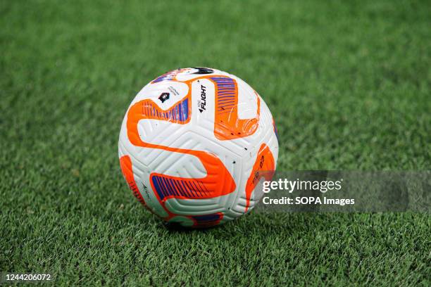 Soccer ball seen in action during the Russian Premier League football match between Zenit Saint Petersburg and Sochi at Gazprom Arena. Final score;...