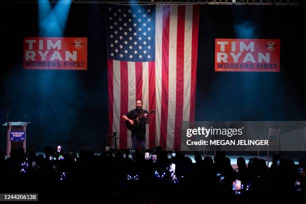 Musician Dave Matthews from Dave Matthews Band performs on stage during a campaign event for US congressman Tim Ryan , Democrat Senate candidate for...