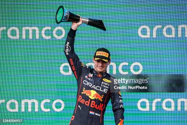 Max Verstappen, Oracle Red Bull Racing celebrates his victory during the F1 Grand Prix of United States of America USA at Circuit of The Americas...