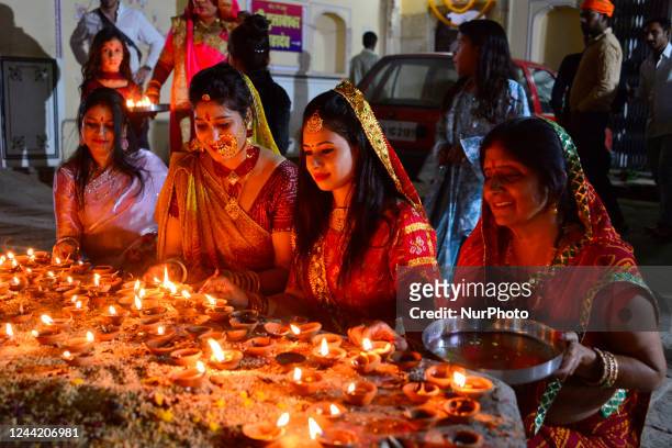 Indian women at Lord Ramchandra Ji Temple on the occasion of Diwali Festival , in Jaipur, Rajasthan, India , Oct 24,2022. Diwali is the biggest and...