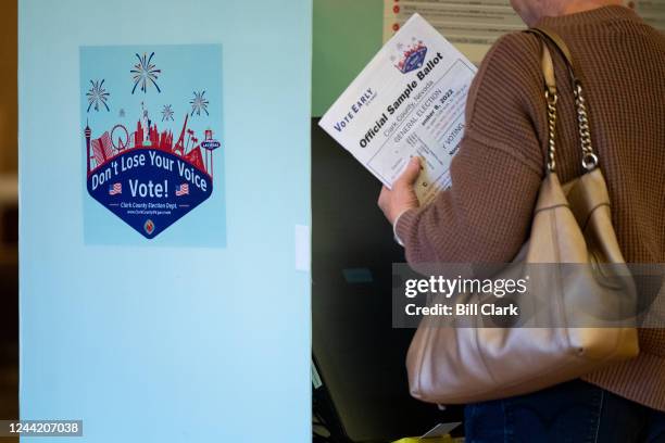 Woman votes at the Anthem Center in Henderson, Nev., during early voting in Nevada on Monday, October 24, 2022.