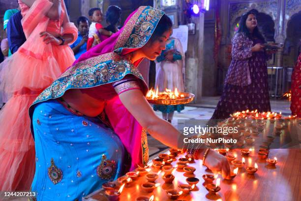 Indian women at Lord Ramchandra Ji Temple on the occasion of Diwali Festival , in Jaipur, Rajasthan, India , Oct 24,2022. Diwali is the biggest and...
