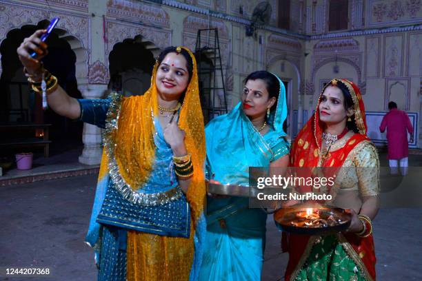 Indian women at Lord Ramchandra Ji Temple on the occasion of Diwali Festival , in Jaipur, Rajasthan, India , Oct 24,2022. Diwali is the biggest and...