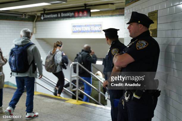 The New York Police Department increased officer presence by approximately 1,200 additional overtime officer shifts each day on the subway to keep...
