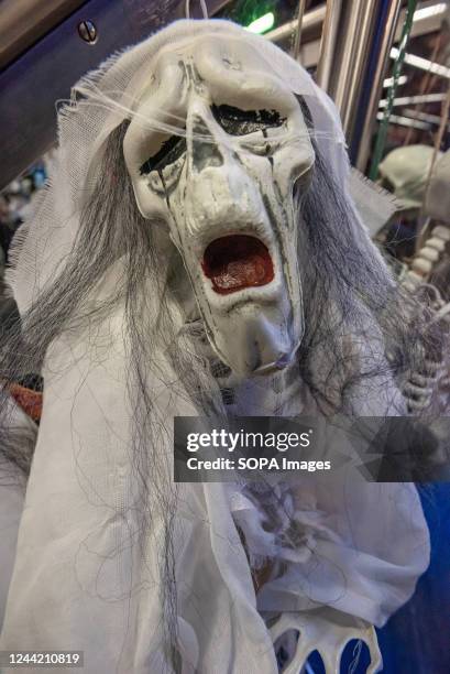 Ghost in a white cape character is displayed at the 'SoLow' store in The Hague leading up to Halloween. The SoLow store in The Hague has stocked up...