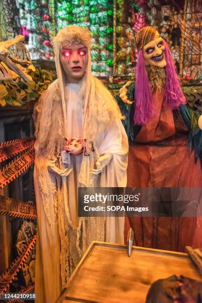The Macabre ritual, with the bride dressed in white and the mad witch seen displayed at the 'SoLow' store in The Hague leading up to Halloween. The...