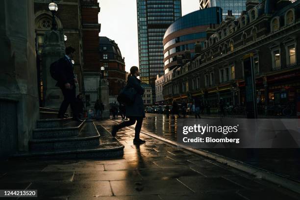 Morning commuters exit Liverpool Street railway station in the City of London, UK, on Monday, Oct. 25, 2022. City of London workers have returned to...