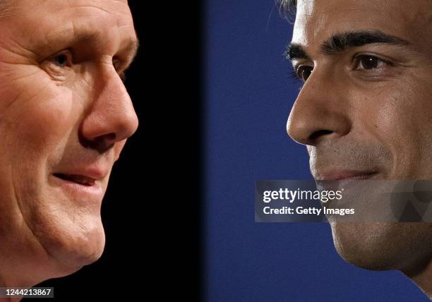 In this composite image a comparison has been made between the Prime Minister Rishi Sunak and the leader of the opposition and Labour Leader Sir Keir...