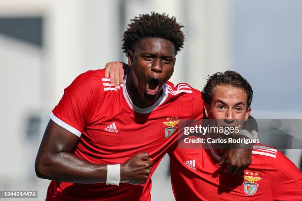 Hugo Felix of SL Benfica celebrate scoring SL Benfica second goal with Luis Semedo of SL Benfica during the SL Benfica v Juventus FC - Group H - UEFA...