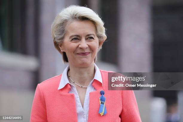 President of the European Commission, Ursula von der Leyen arrives at an international conference of experts for reconstruction in Ukraine on October...