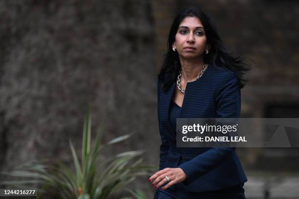 Conservative MP Suella Braverman arrives for a meeting with Britain's newly appointed Prime Minister Rishi Sunak at 10 Downing Street in central...