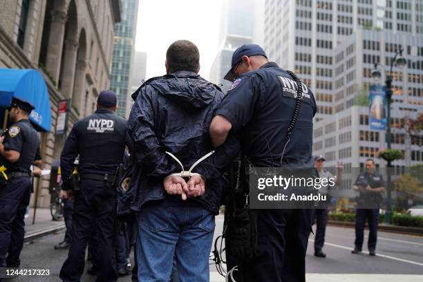 Several climate activists have been arrested by NYPD at Black Rock HQ near E 52nd & Park Ave in New York City, United States on October 25, 2022....