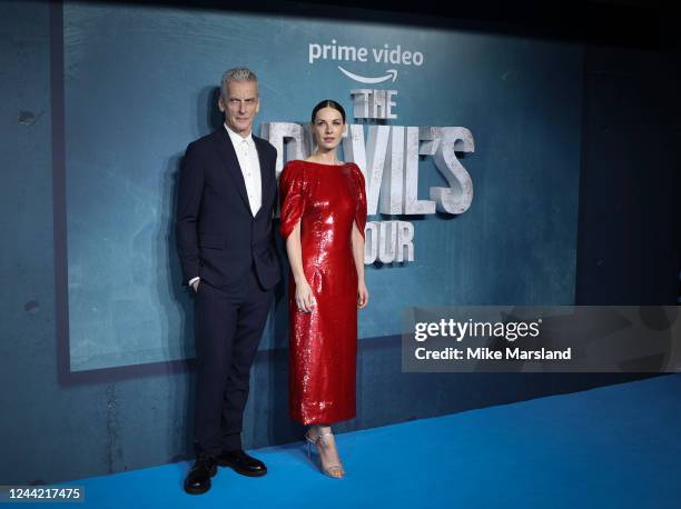 Peter Capaldi and Jessica Raine arrive at the global premiere of "The Devil's Hour" at Curzon Bloomsbury on October 25, 2022 in London, England.