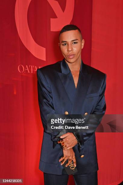 Olivier Rousteing attends the opening of new exhibition "Baghdad: Eye's Delight" during Qatar Creates 2022 at The Museum Of Islamic Art on October...
