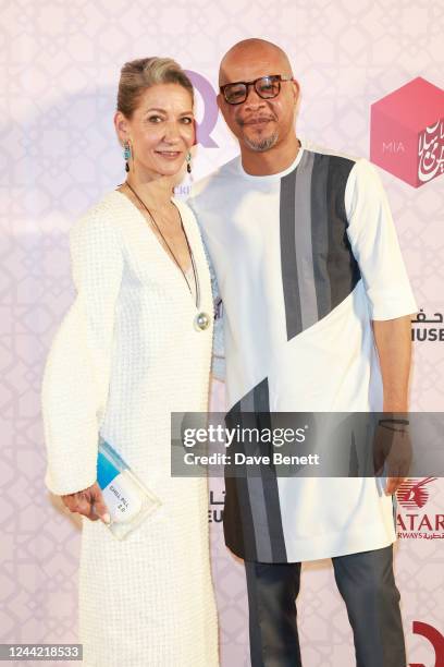 Marpessa Hennink and Victor Ehikhamenor attend the opening of new exhibition "Baghdad: Eye's Delight" during Qatar Creates 2022 at The Museum Of...