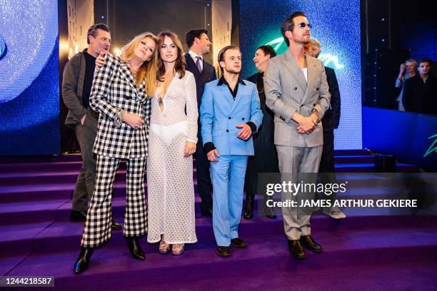 Actress Barbara Sarafian, actress Charlotte Timmers, actor Jonas Vermeulen and actor Matteo Simoni pictured during the premiere of 'Zillion', a film...