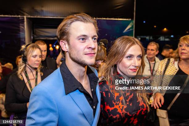 Actor Jonas Vermeulen with girlfriend pictured during the premiere of 'Zillion', a film on the legendary nightclub of the same name, at the Kinepolis...