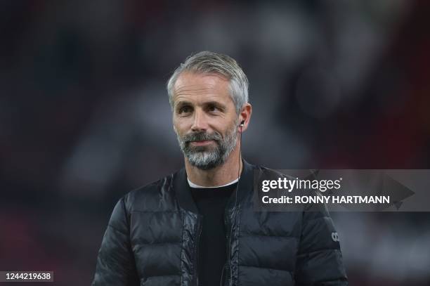 Leipzig's German head coach Marco Rose is pictured ahead of the start of the UEFA Champions League Group F football match between RB Leipzig and Real...