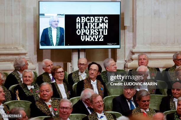 Member of the French Academy Etienne Ghys delivers a speech during the annual opening ceremony at the Institut de France in Paris, on October 25,...