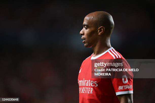 Benfica's Portuguese midfielder Joao Mario is pictured after scoring his team's second goal during the UEFA Champions League 1st round day 5, Group H...