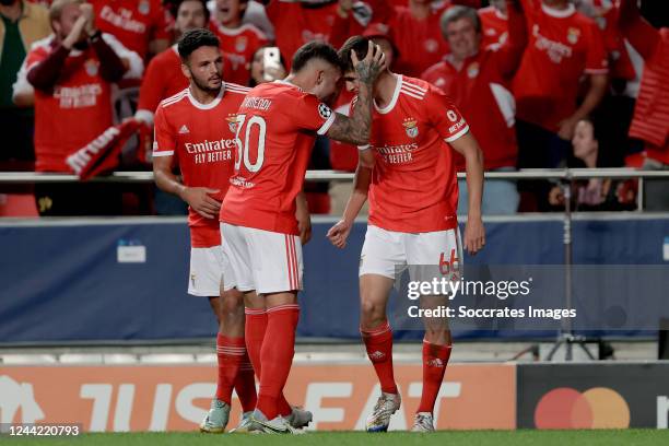 Antonio Silva of SL Benfica celebrates 1-0 with Nicolas Otamendi of SL Benfica, Goncalo Ramos of SL Benfica during the UEFA Champions League match...