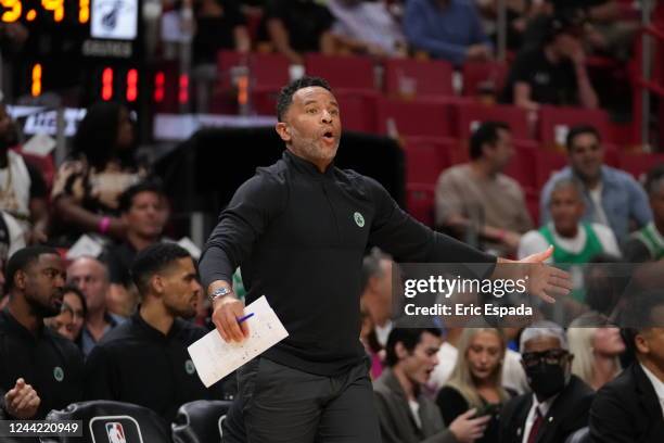 Damon Stoudamire of the Boston Celtics during the game against the Miami Heat on October 21, 2022 at FTX Arena in Miami, Florida. NOTE TO USER: User...
