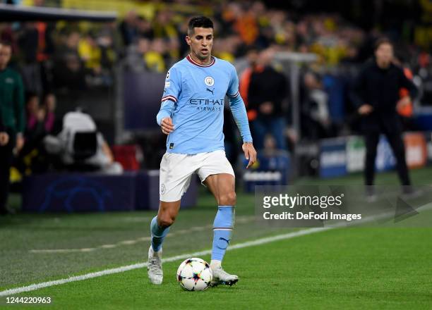 Joao Cancelo of Manchester City controls the ball during the UEFA Champions League group G match between Borussia Dortmund and Manchester City at...